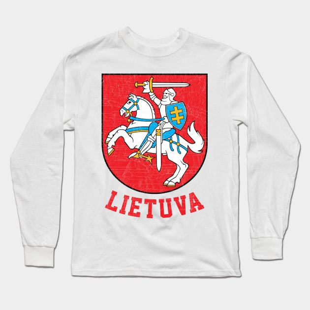 Lithuania - Vintage Distressed Style Crest Design Long Sleeve T-Shirt by DankFutura